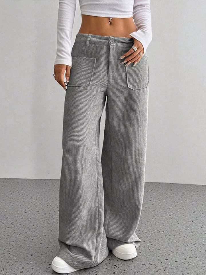 Wide-leg corduroy pants with front patch pockets