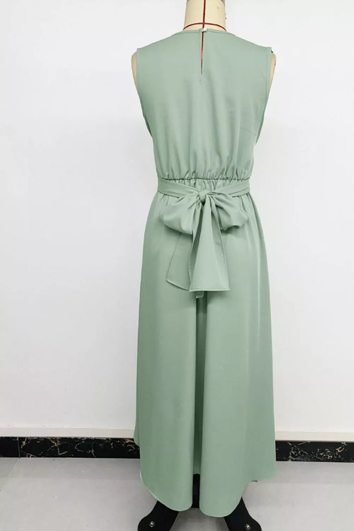 Sleeveless twist-front high-low A-line midi dress