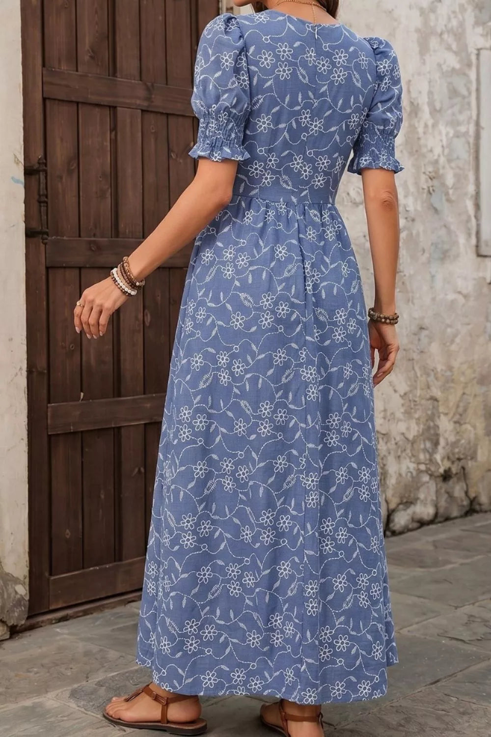 Floral square neck puff sleeve maxi dress