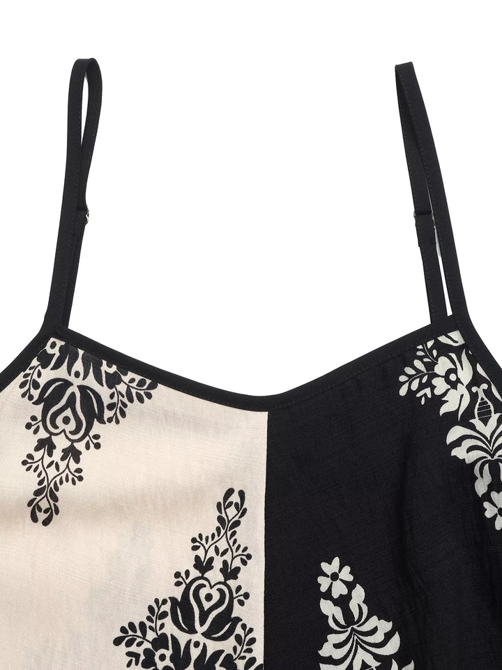 Color-block floral print cami maxi dress