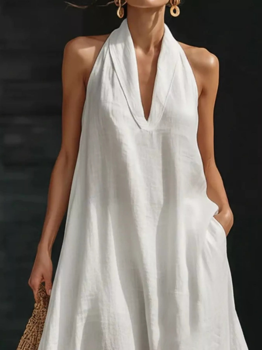 Halter neck flowy maxi dress with side pockets