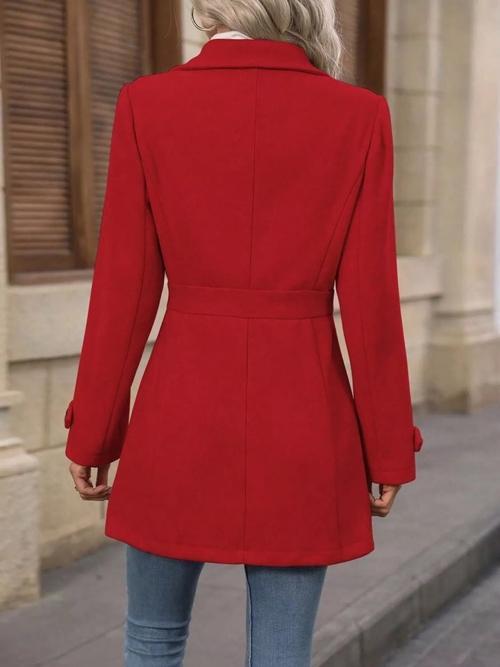 Single-breasted lapel coat with waist tabs and pockets