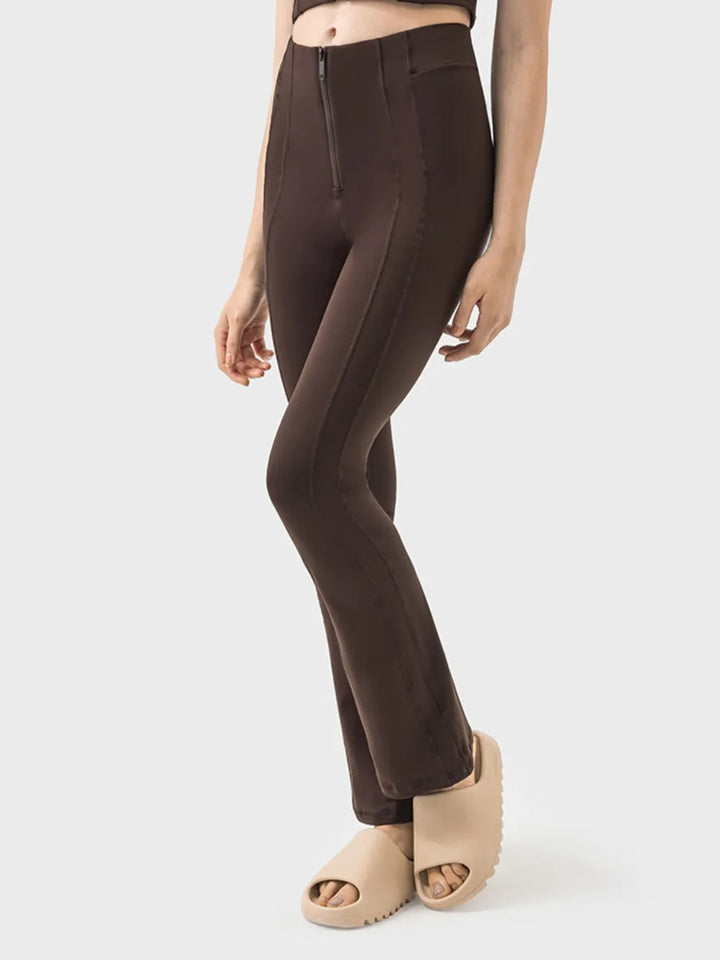 High-waist flare active pants with front zip detail