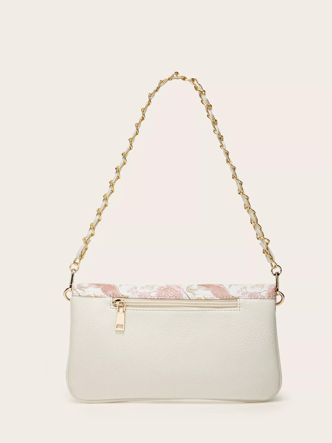 Floral bird print mini shoulder bag with woven chain strap