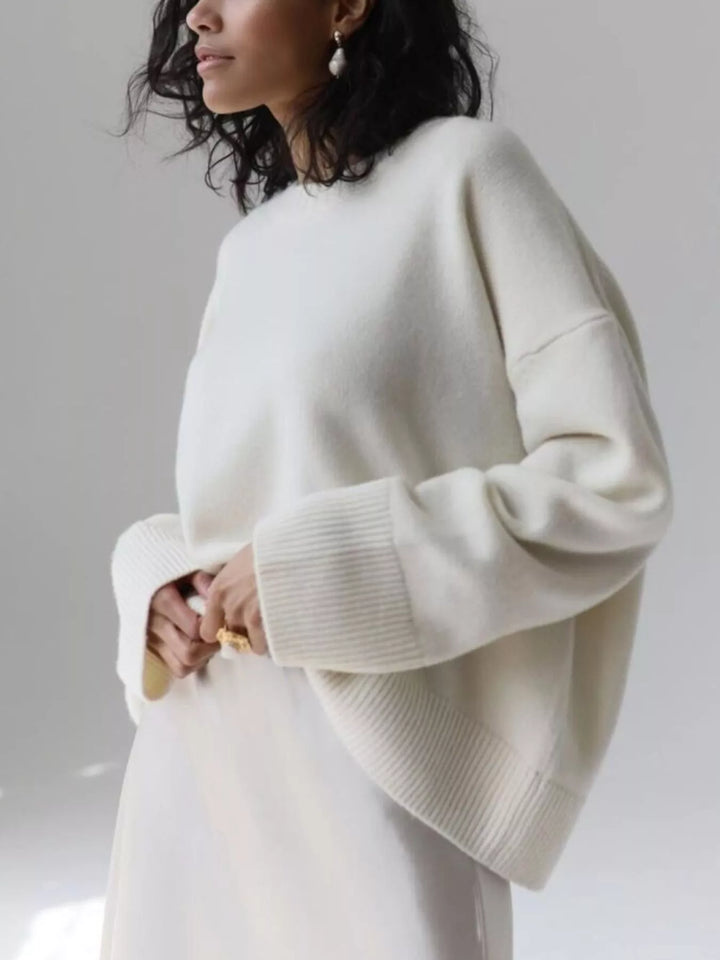 Oversized ribbed-hem drop-shoulder crewneck sweater