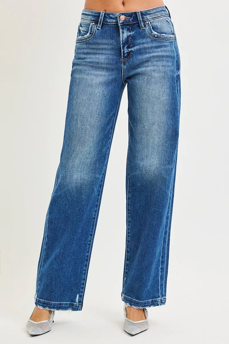 DARK Slouchy wide-leg baggy jeans with raw hem and side seam detail