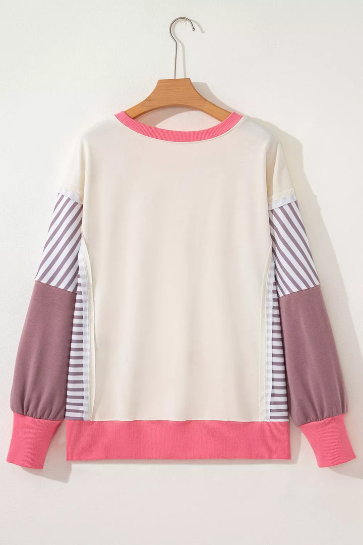 Color block striped dolman sweatshirt with side slit