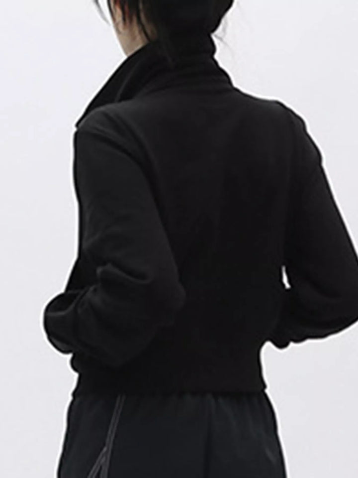 Cropped stand-collar zip-up jacket with two-way zipper