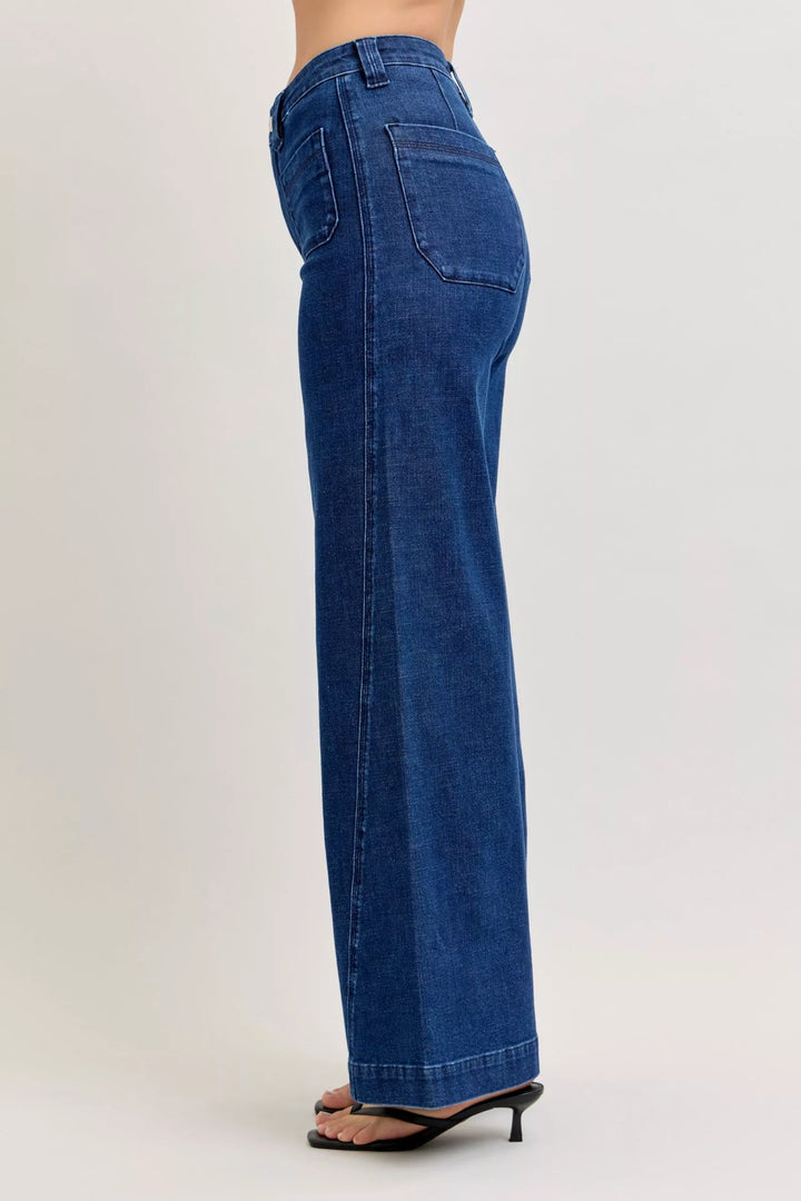 Retro high-rise wide-leg jeans with patch pockets