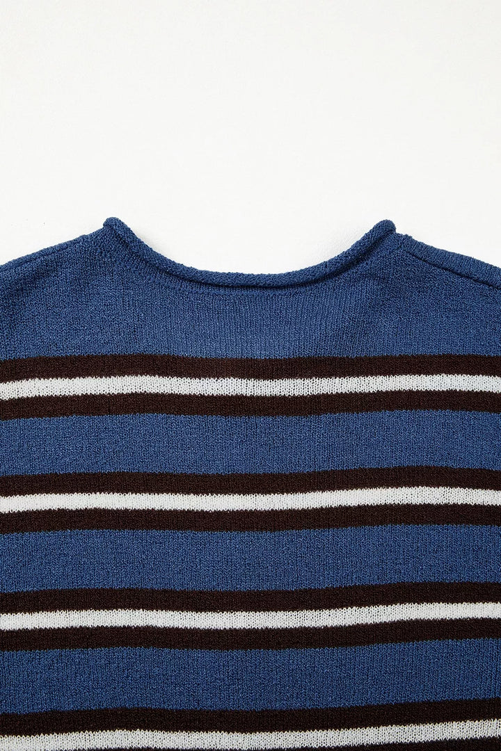 Striped drop shoulder button-front knit cardigan