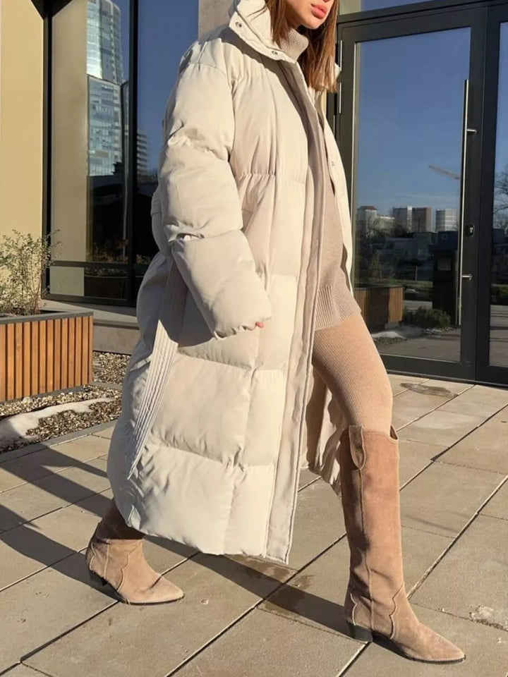 Ivory White Longline padded puffer coat with stand collar
