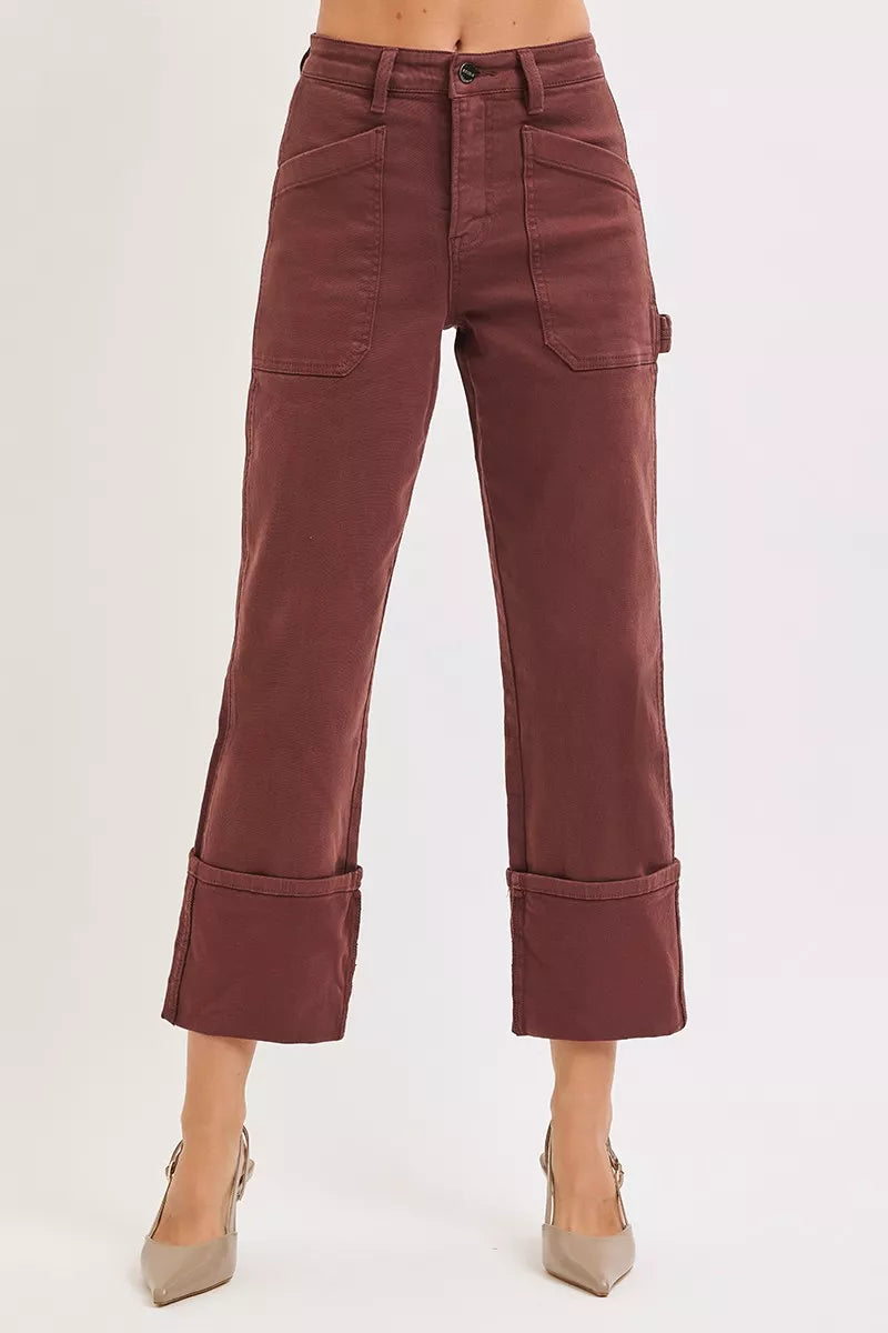 High-rise wide-leg cuffed carpenter jeans