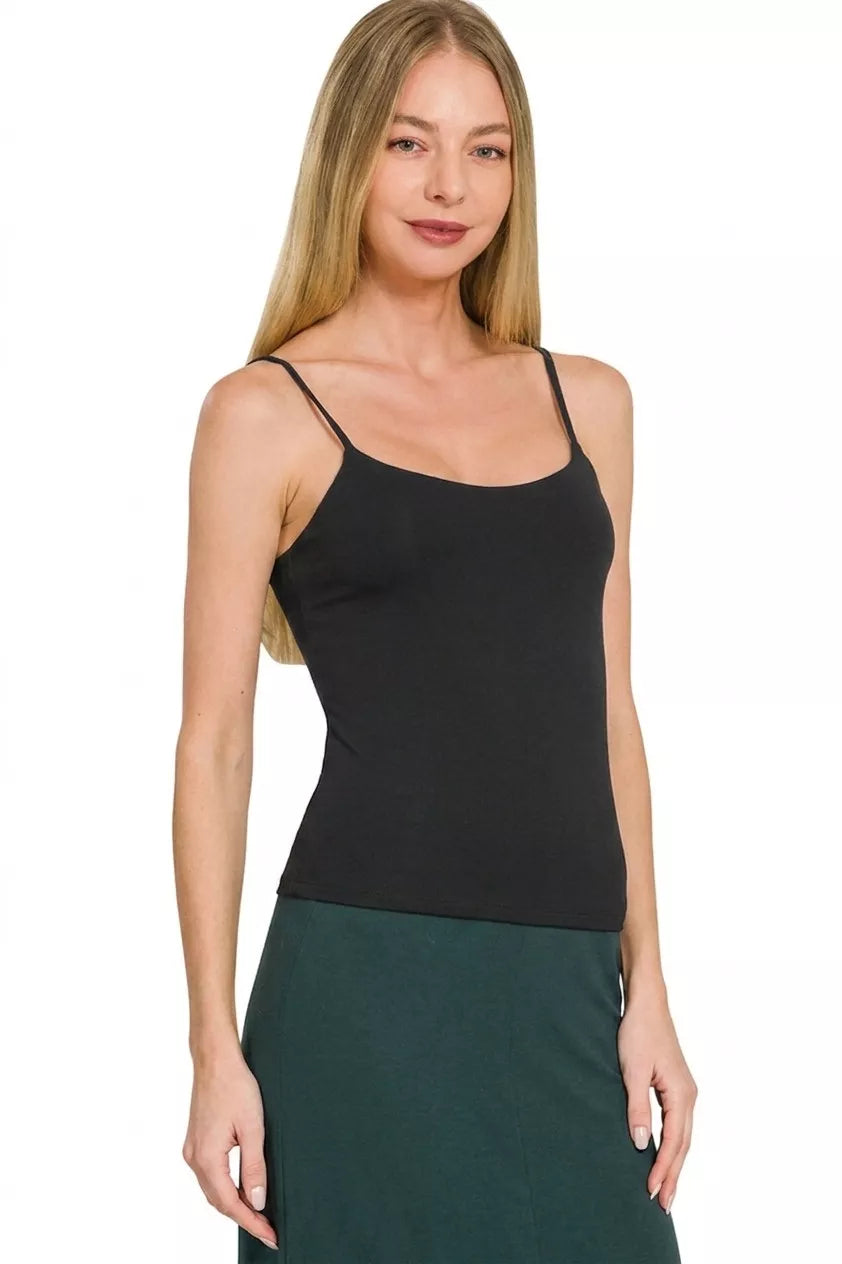 Double-layered scoop neck spaghetti strap cami top
