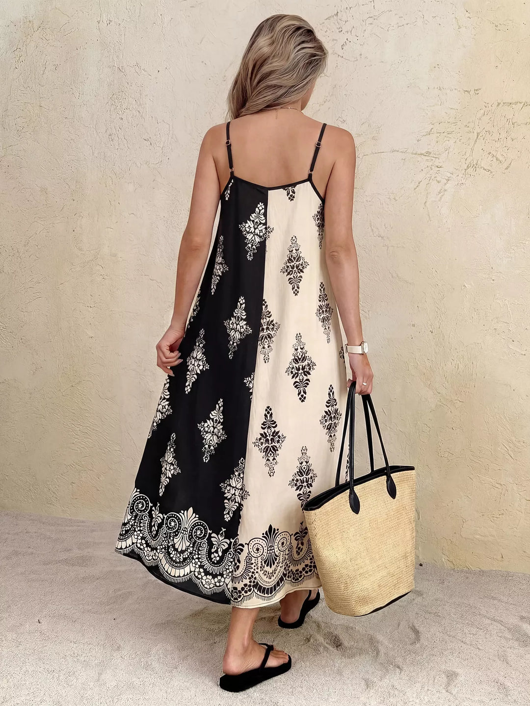 Color-block floral print cami maxi dress