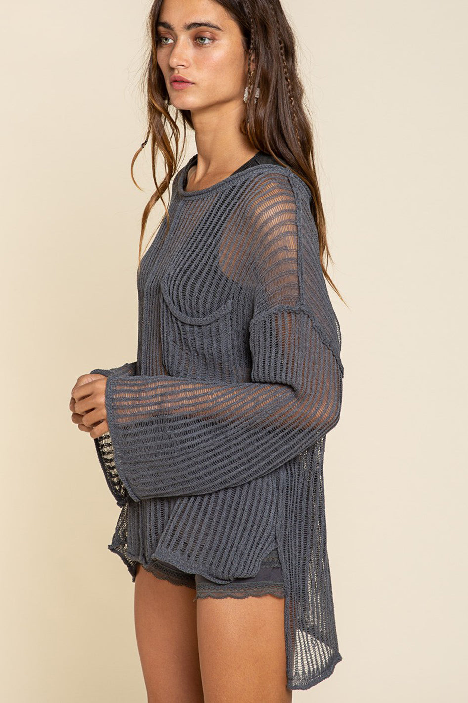 Loose Fit See-through Boat Neck Sweater - Azoroh