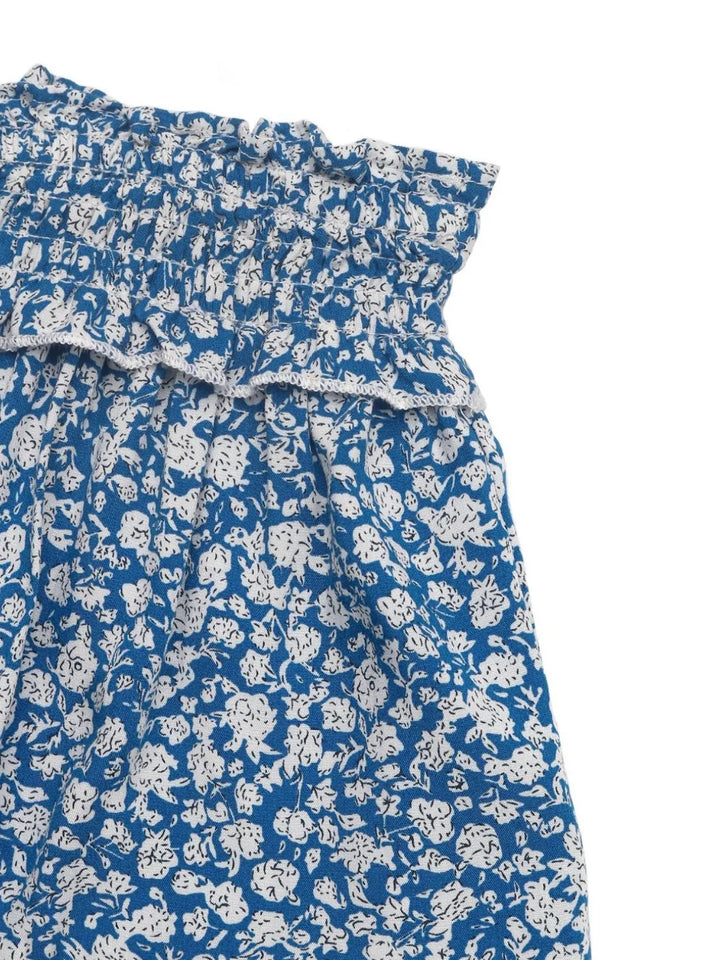 Tiered floral mini skirt with tassel tie waist