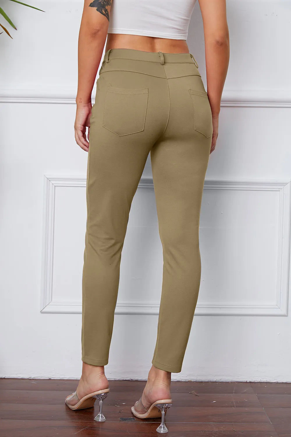 Slim-fit stretch ankle pants with five-pocket styling