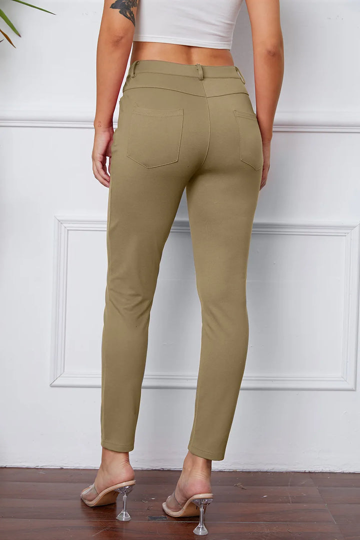 Slim-fit stretch ankle pants with five-pocket styling