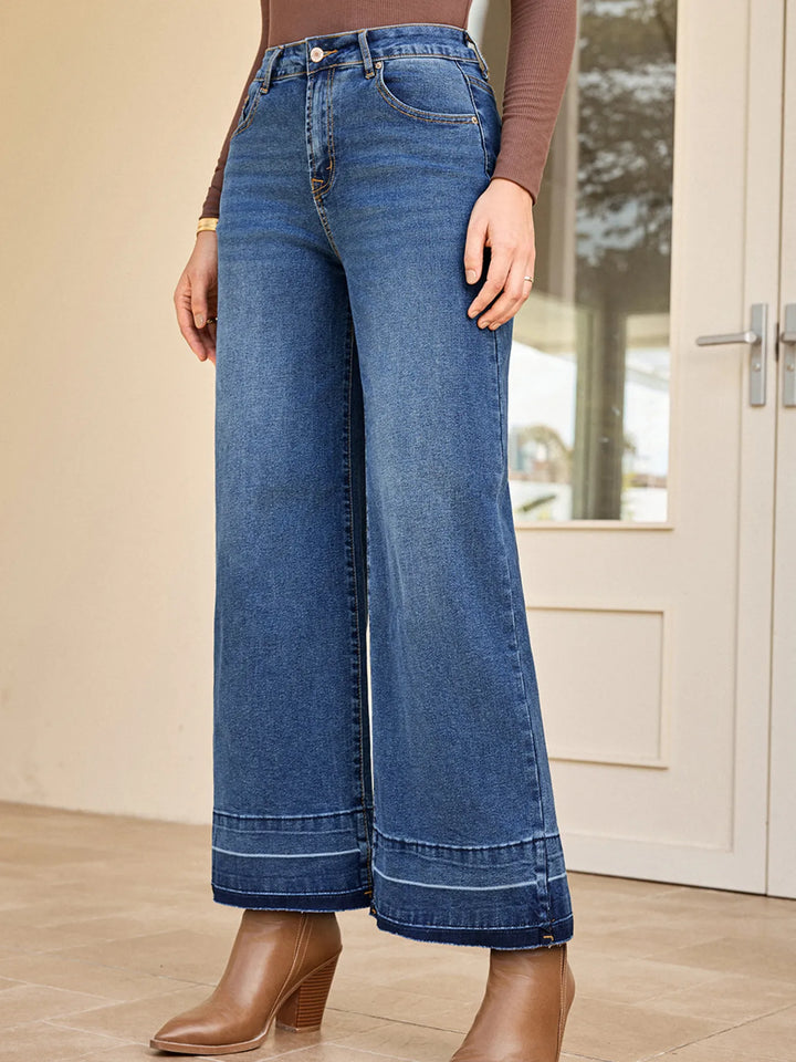 High-rise wide-leg jeans with released hem