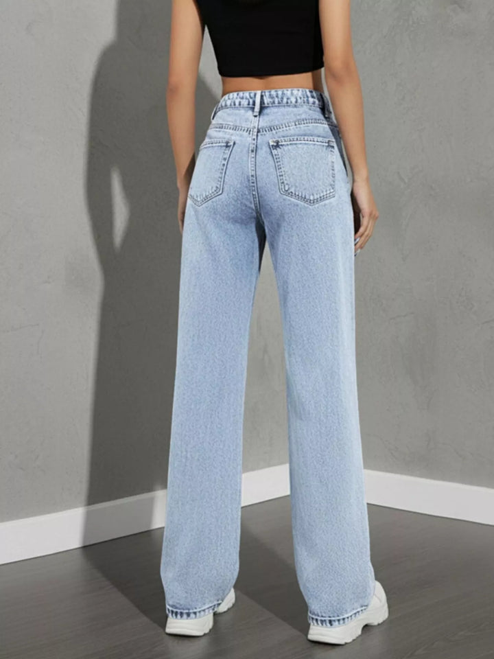 Asymmetric crossover high-rise wide leg jeans