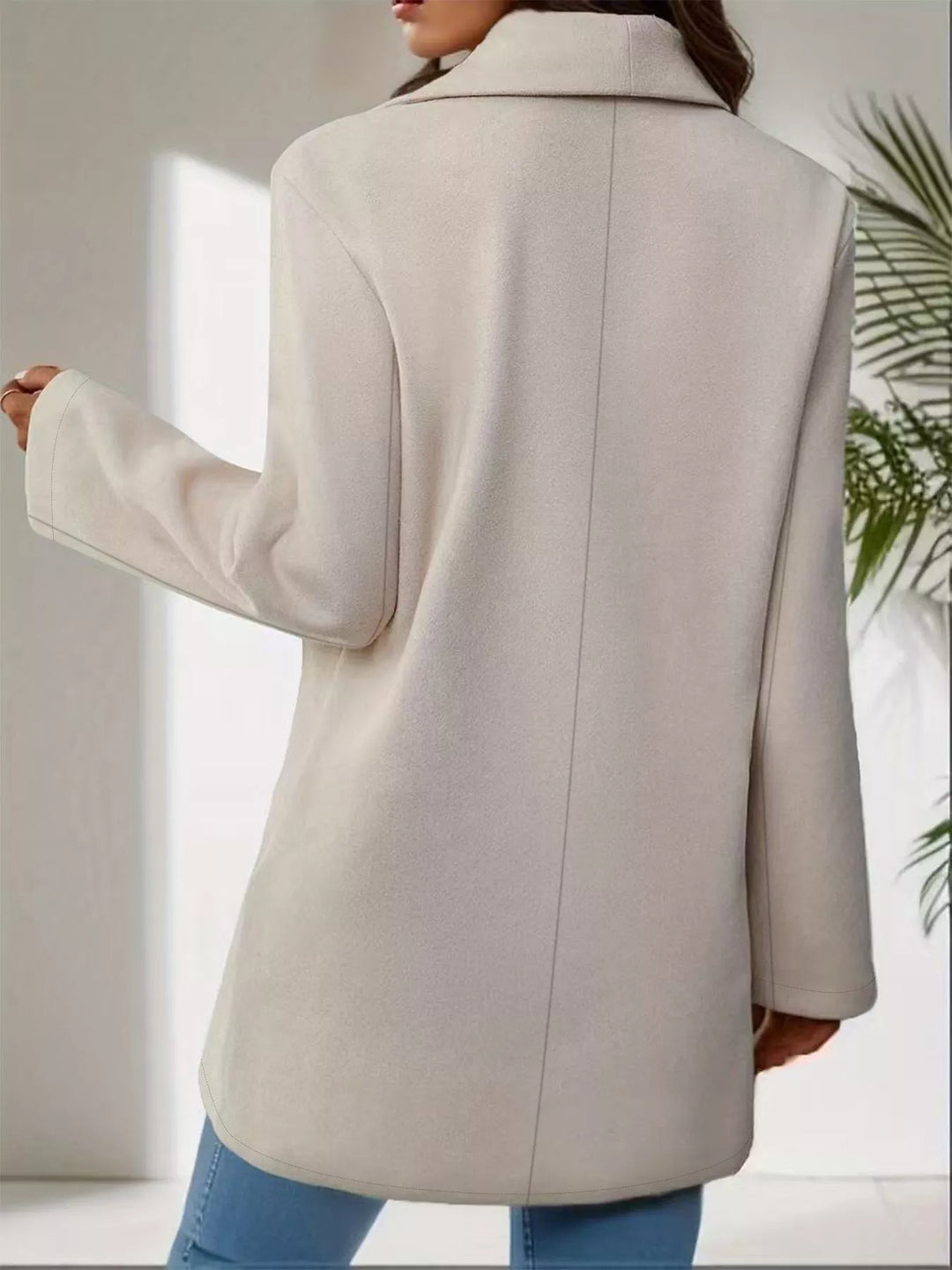 Single-button lapel collar mid-length overcoat