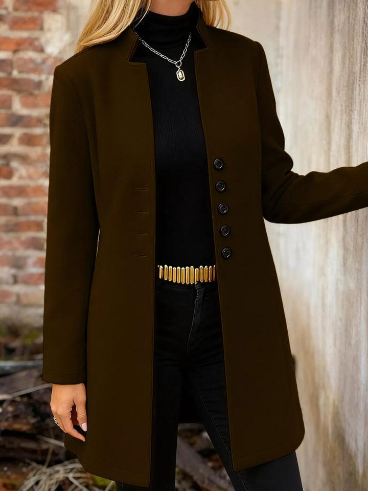 Chocolate Single-breasted stand-collar longline coat
