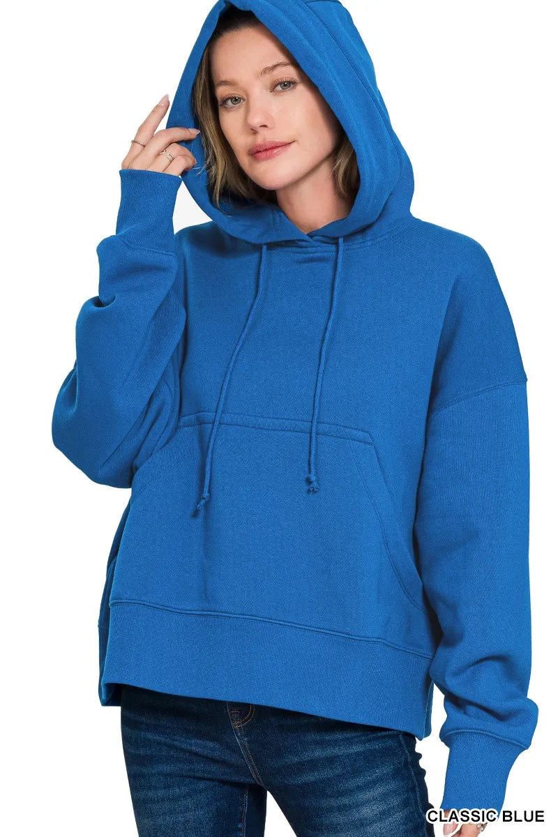 Oversized fleece hoodie with kangaroo pocket and drawstring