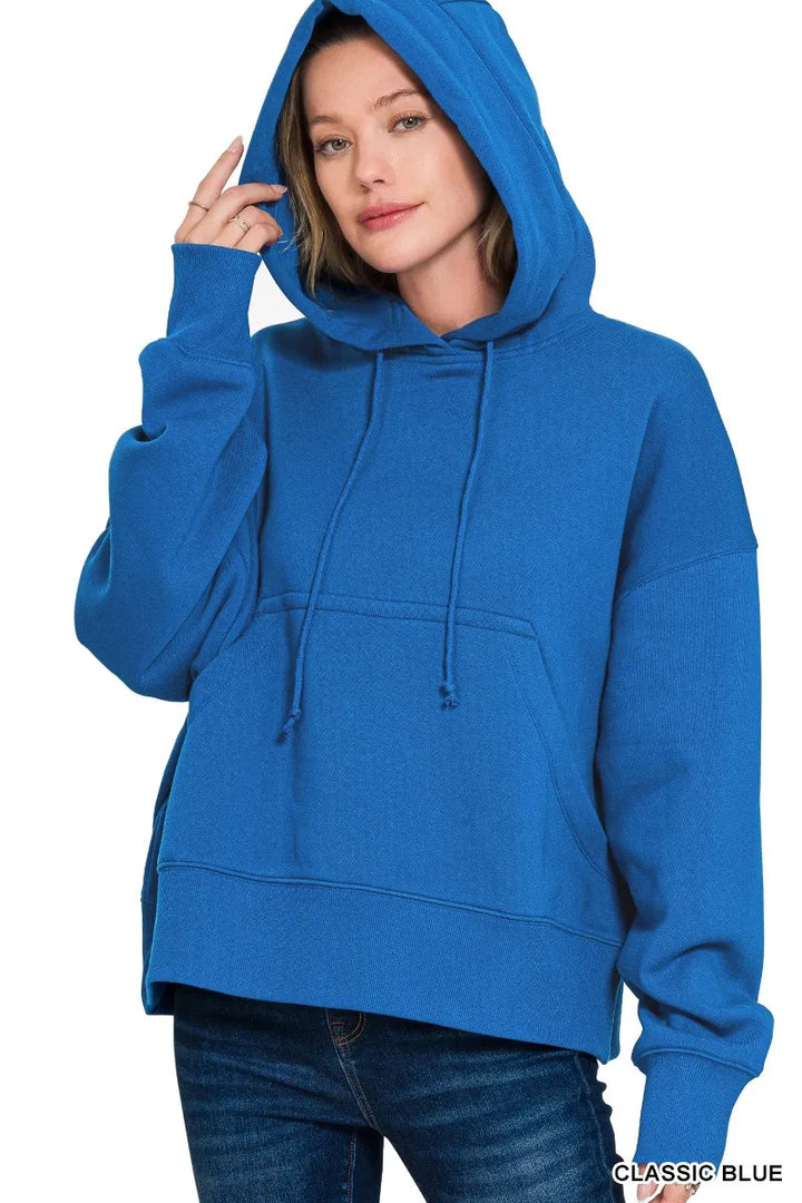 Oversized fleece hoodie with kangaroo pocket and drawstring