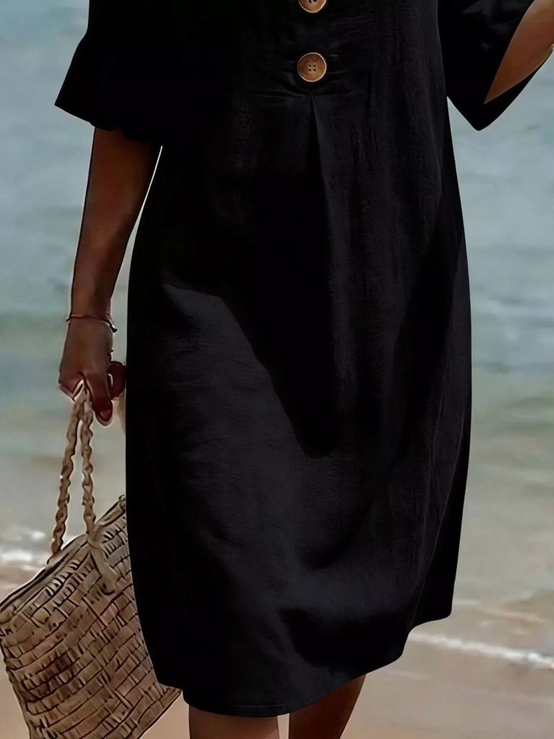 Flounce sleeve button-front pleated midi dress