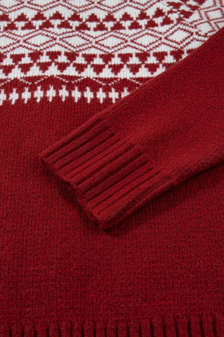 Fair isle geometric knit button-front cardigan