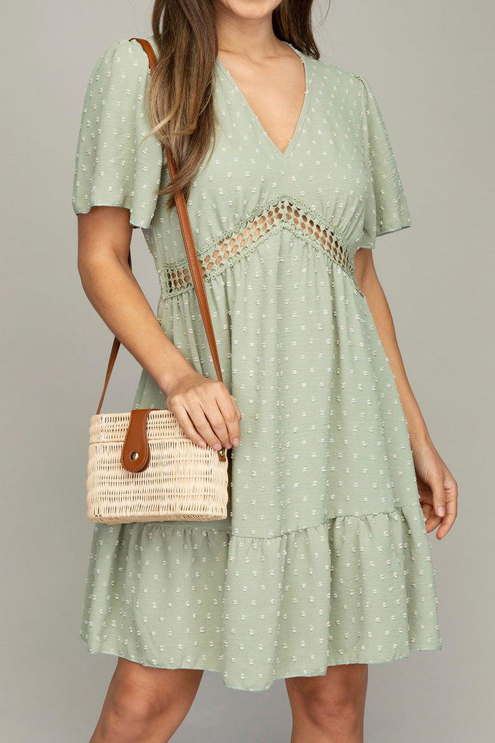 V neck dress with lace trim - Azoroh