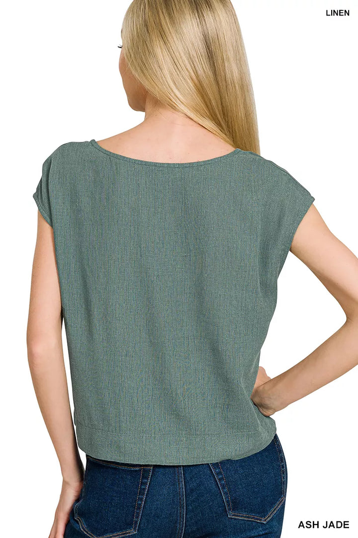 Relaxed cropped linen-blend top with cap sleeves