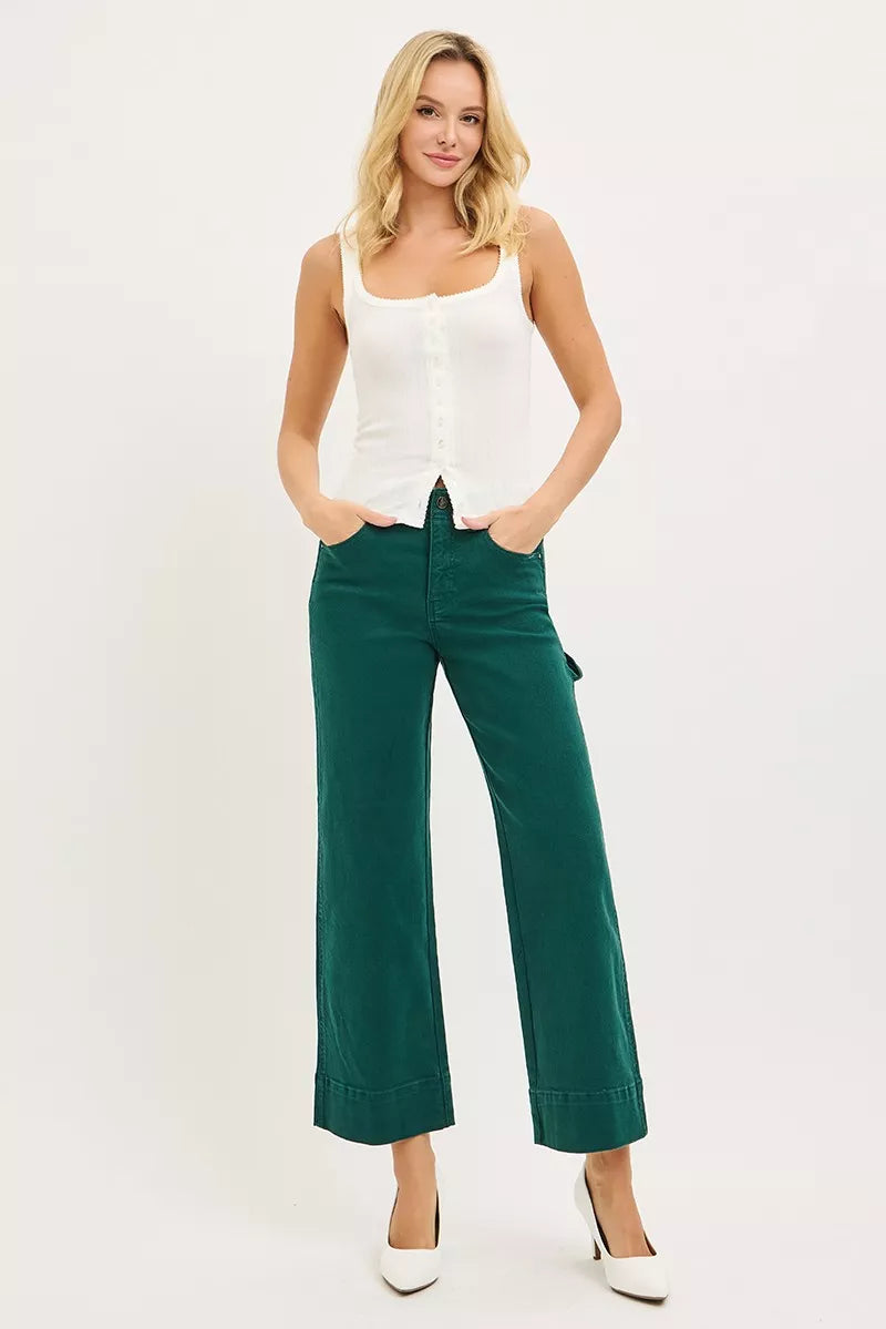 High-rise wide-leg crop pants with tummy control