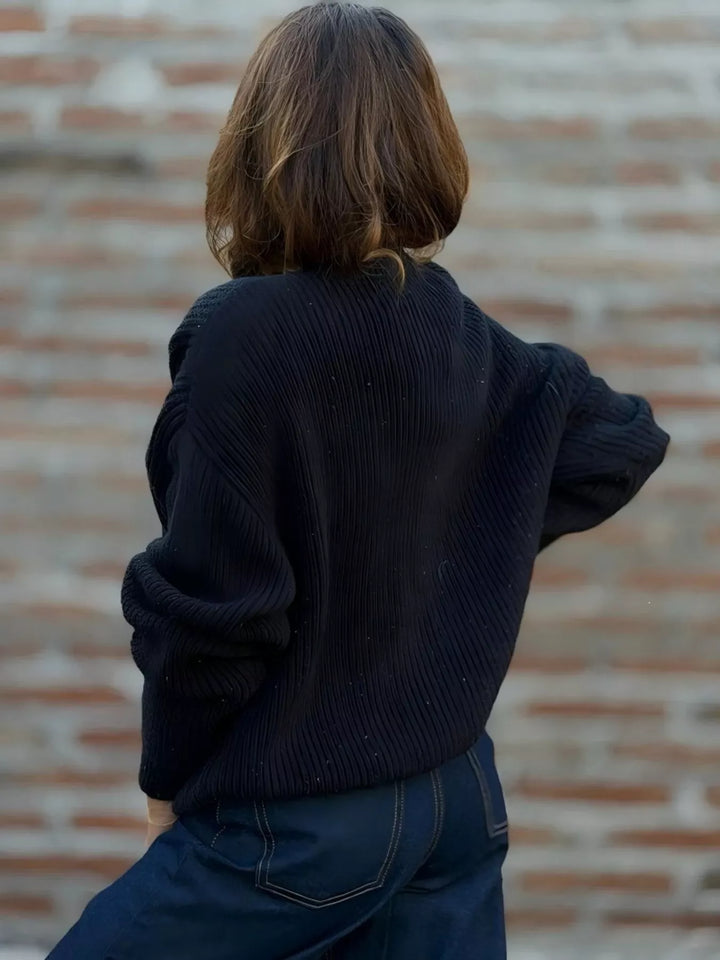 Ribbed knit V-neck button-front cardigan with gold buttons