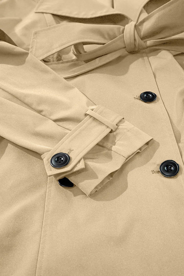 Double-breasted tie waist trench coat with notched collar