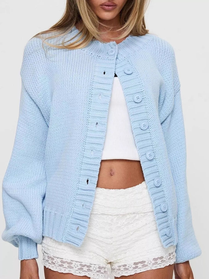 Chunky knit button-up cardigan with ribbed trim