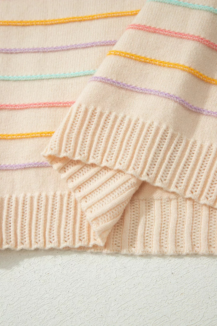 Multicolor stripe crew neck pullover sweater