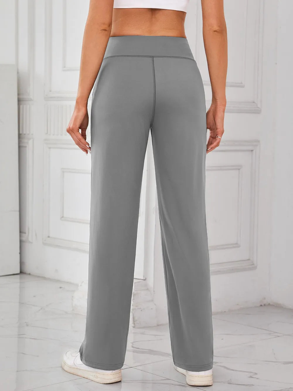 High-waist wide-leg active pants with pockets