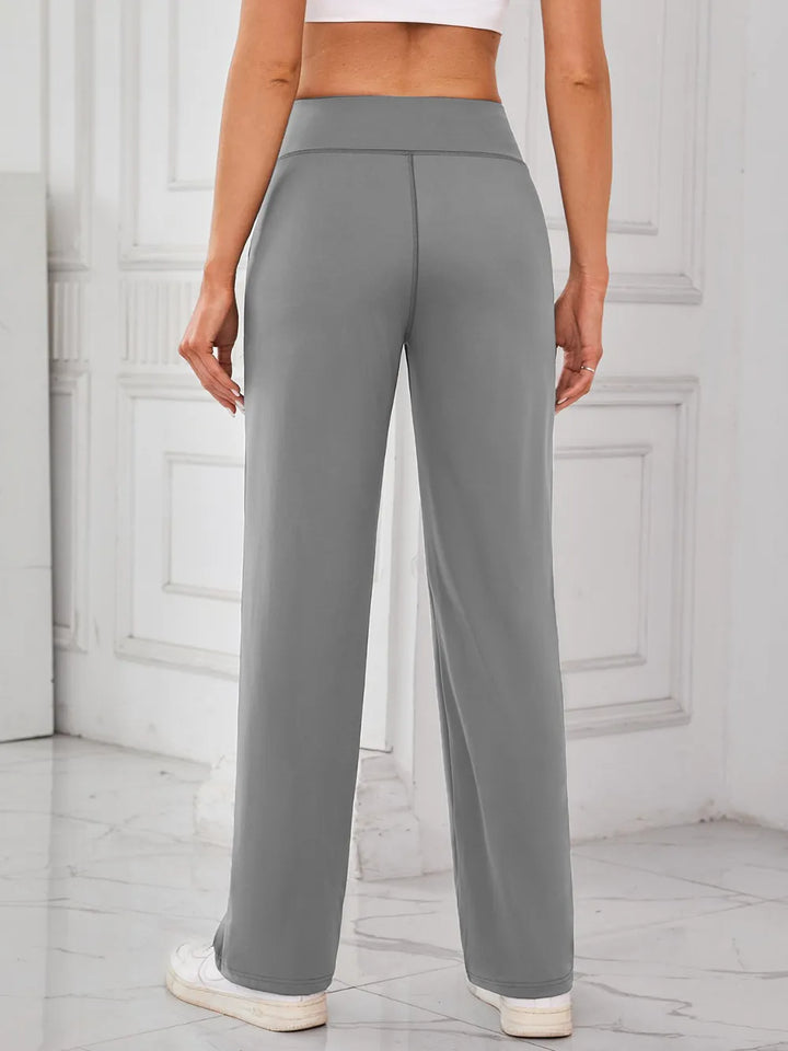 High-waist wide-leg active pants with pockets
