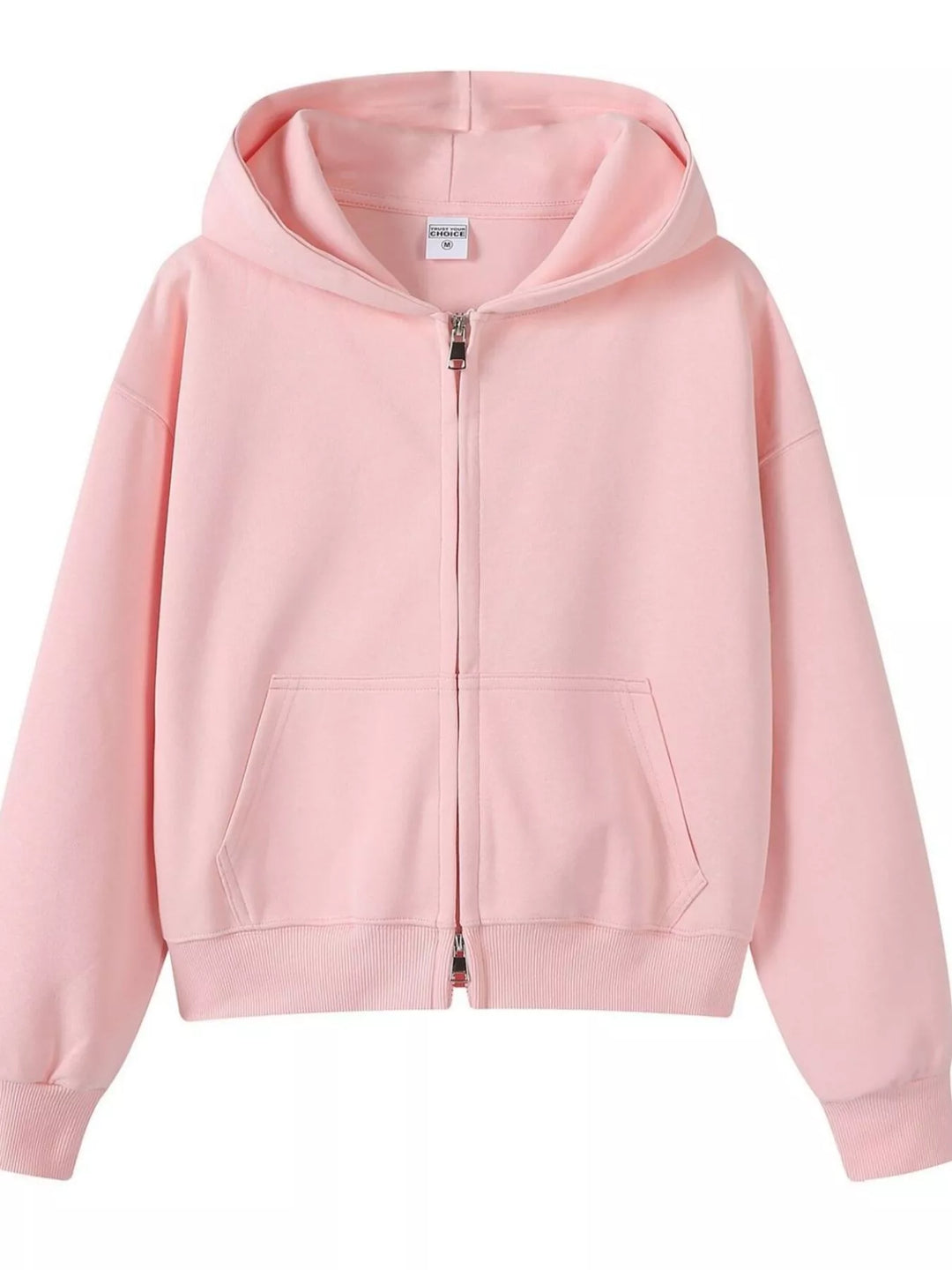 Zip-up hoodie with front pockets and ribbed cuffs