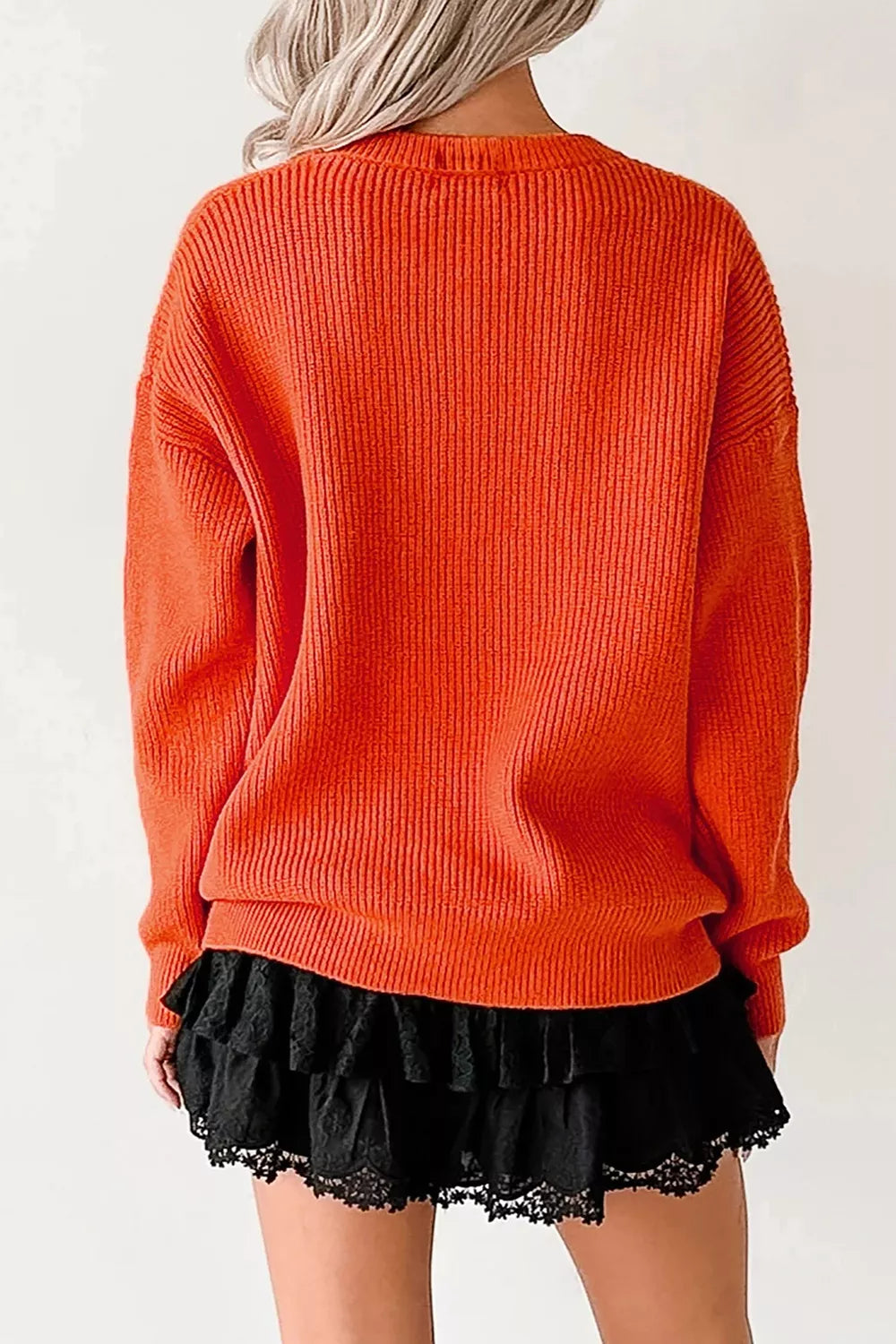 Jack-o-lantern patch drop shoulder Halloween sweater