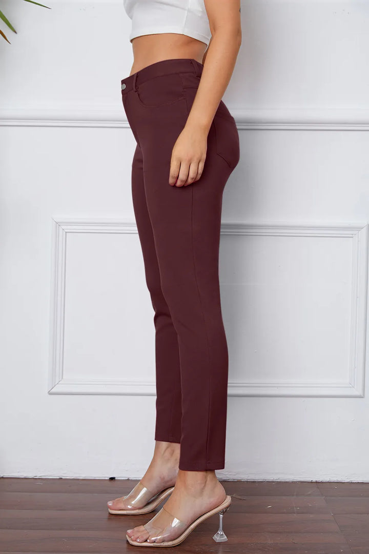 Slim-fit stretch ankle pants with five-pocket styling
