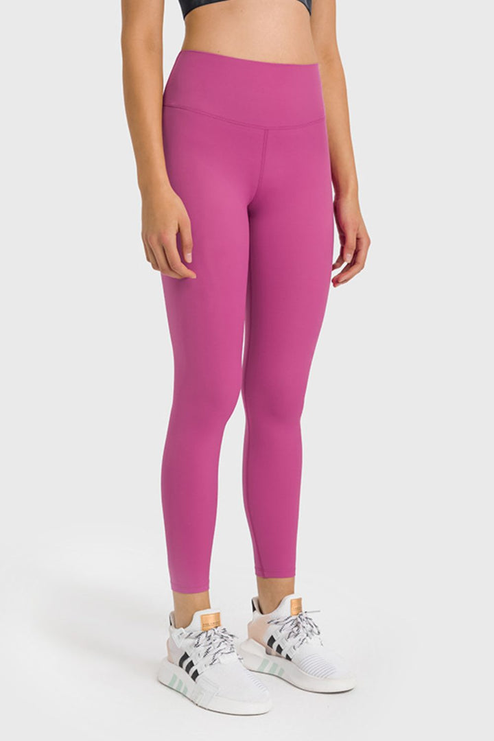 Cerise High waist ankle-length yoga leggings with wide waistband