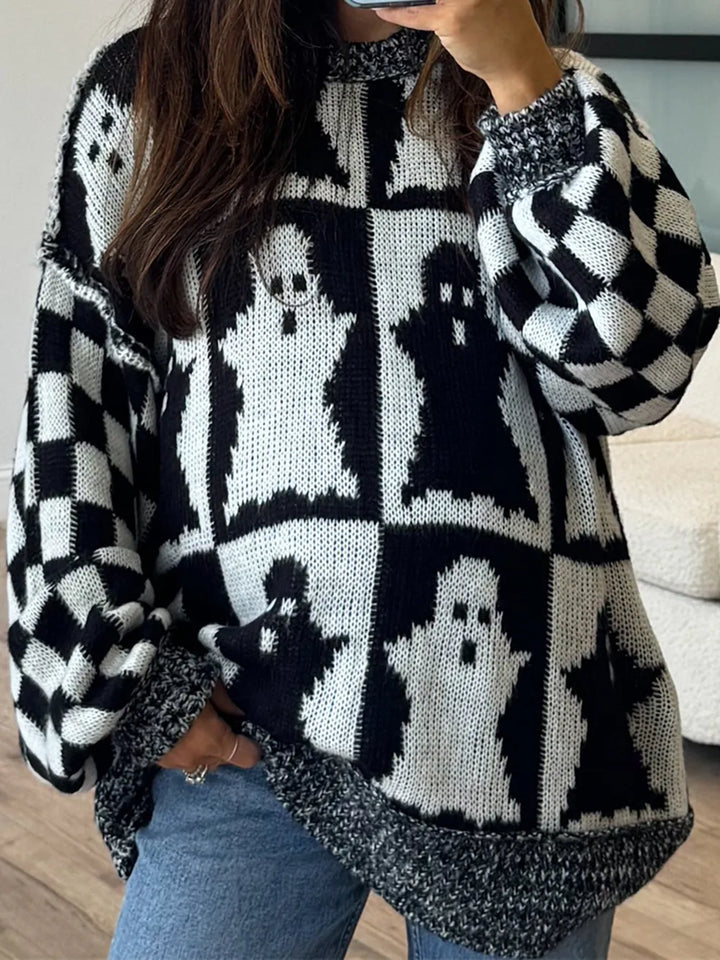 Ghost checkerboard oversized drop shoulder knit sweater