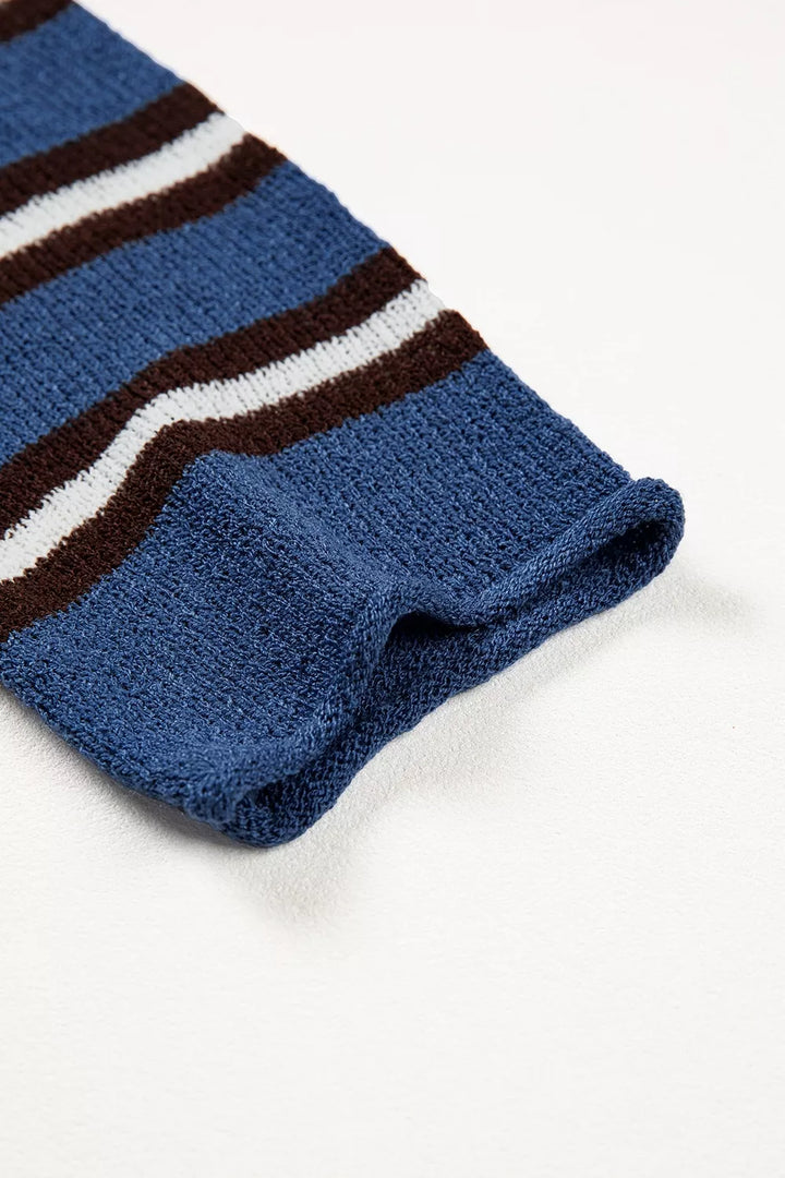 Striped drop shoulder button-front knit cardigan