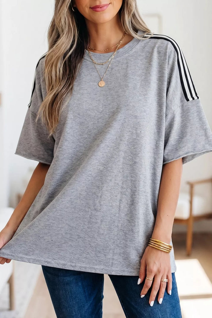 Relaxed fit tee with varsity shoulder stripes