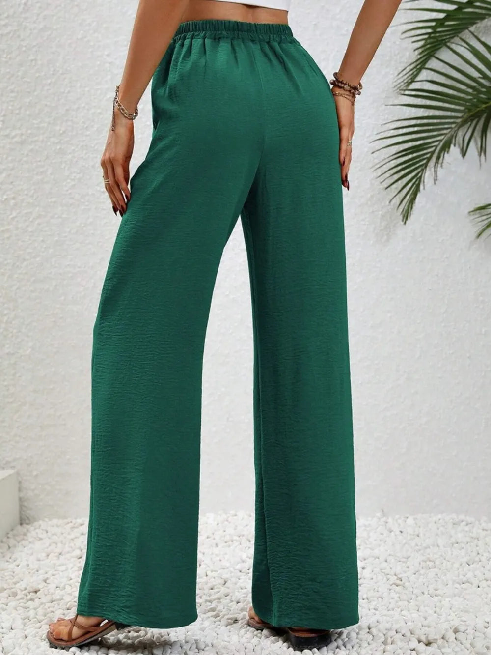 High-rise wide leg drawstring pants with pockets