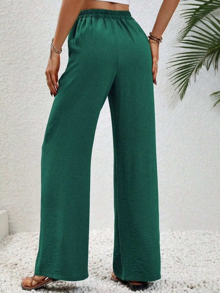 High-rise wide leg drawstring pants with pockets