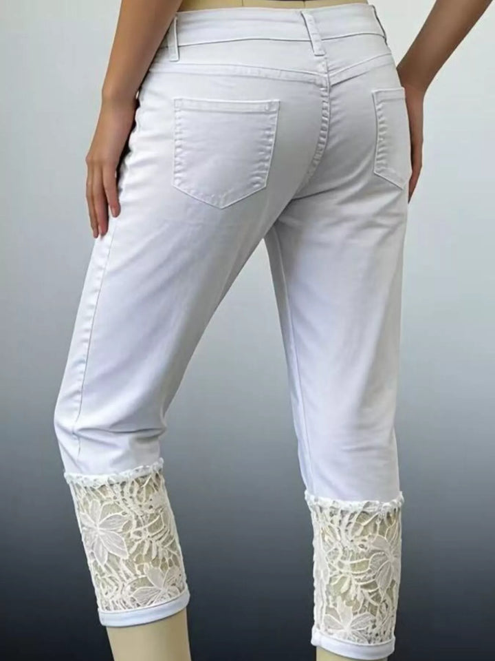 Lace-trim capri jeans with slim mid-rise stretch fit