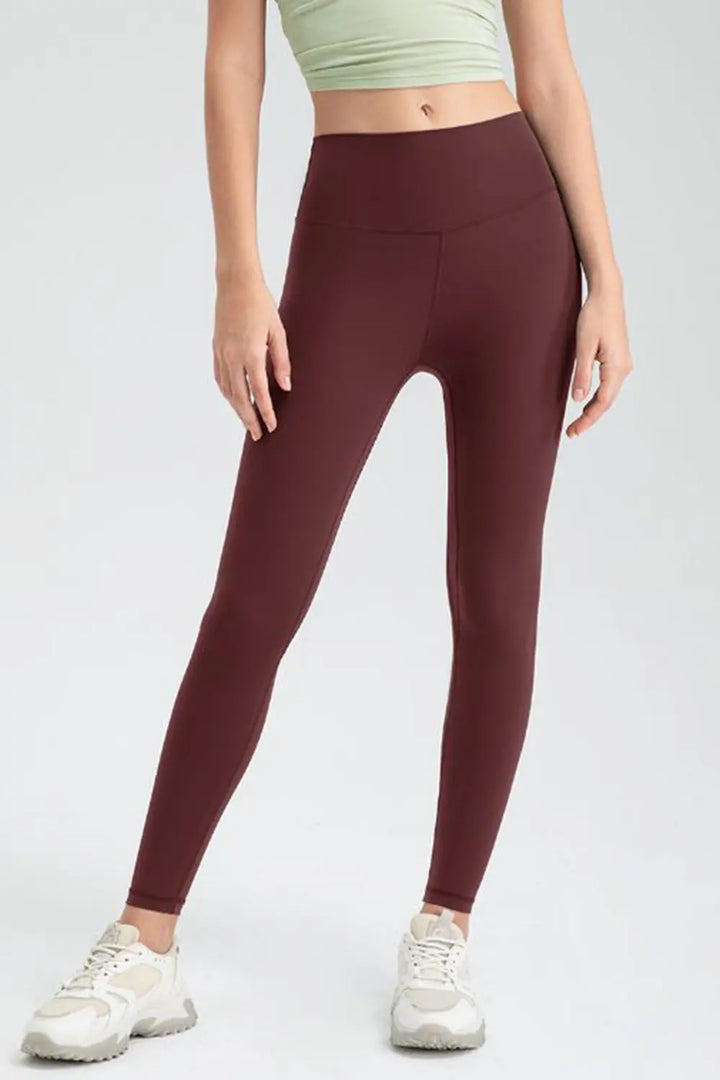 Wine Wide waistband high-rise workout leggings